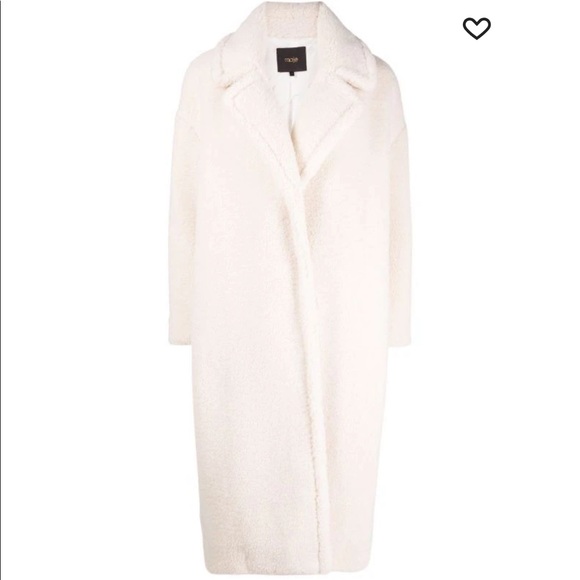 Maje Jackets & Blazers - Maje Ivory Longline Shearling Teddy Coat
